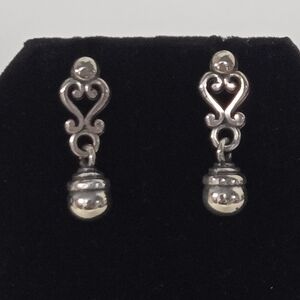 Brighton Silver Heart and Ball Dangle Earrings 1"X1/4"